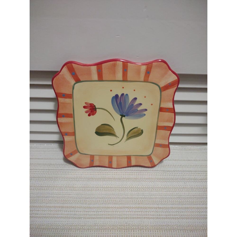 Pfaltzgraff Napoli 8.5" square ruffle edge stoneware serving trivet plate
